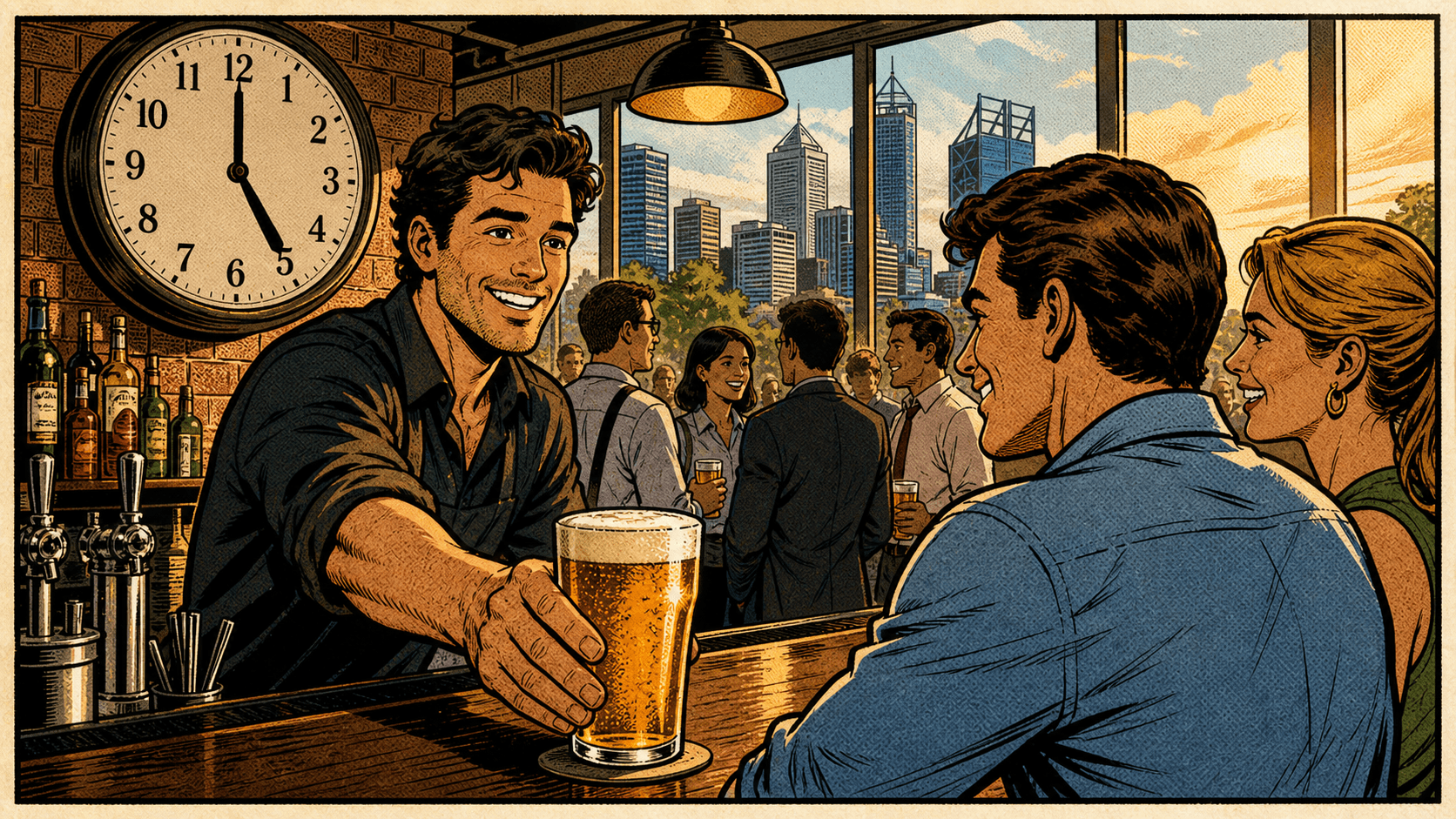 Friday happy-hour pint in Perth